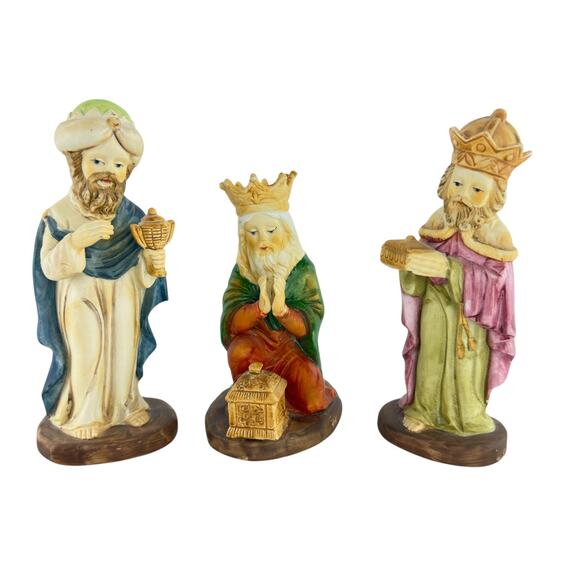 Vintage Creative Art Flowers Hand Painted Three Wise Men Nativity Figurines - Picture 1 of 16